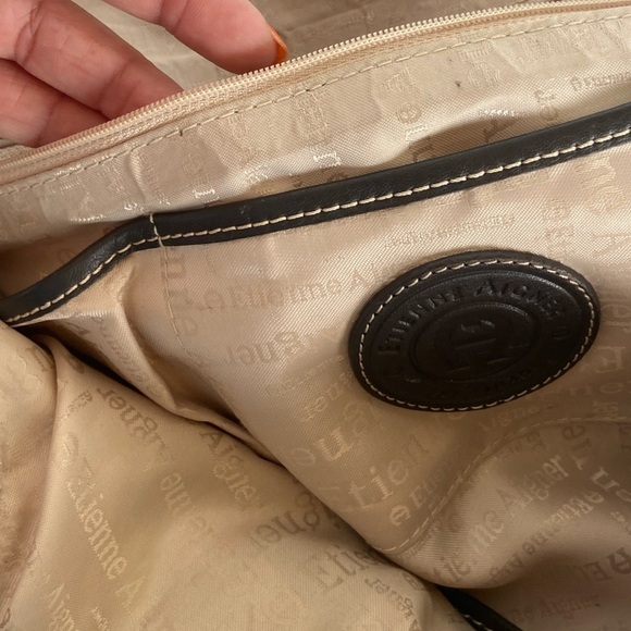 Etienne Aigner Shoulder Bag Brown Double Strap Fabric Leather Trim Gold Metal - Picture 7 of 9